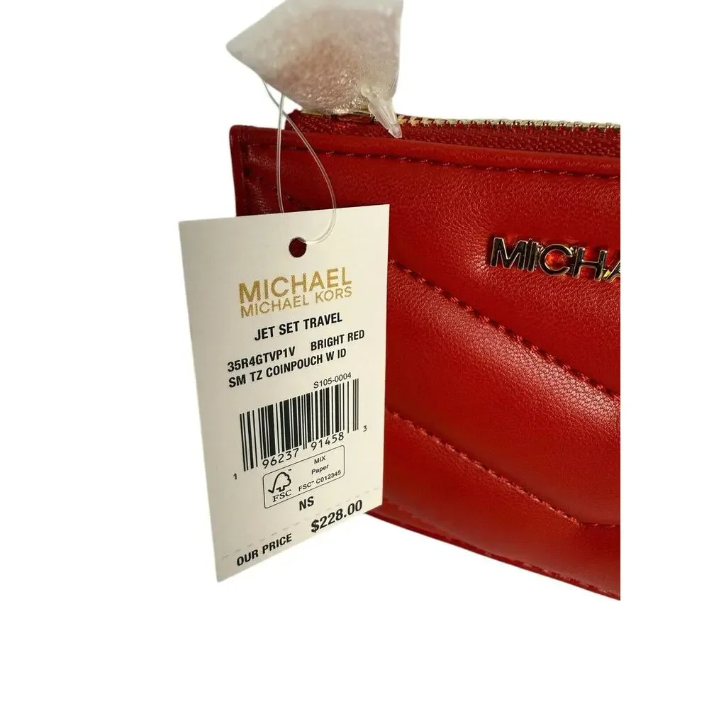 Michael Kors Jet Set Travel Small Quilted Bright Red‎ Coin Pouch NWT MSRP $228